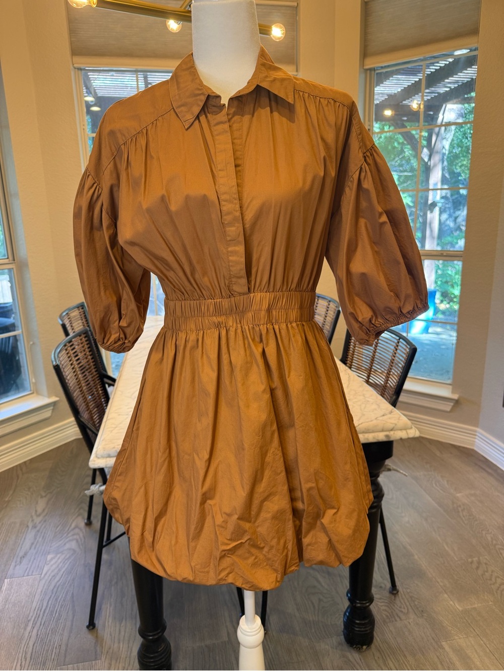 Free People Women's Puff-Sleeve Shirt Bubble Hem Dress in Rust